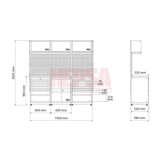 SISTEMA MODULAR DE PARED PROFESIONAL DE TALLER SUPERFICIE DE TRABAJO DE MADERA REFORZADA 3 MÓDULOS BGS 80100