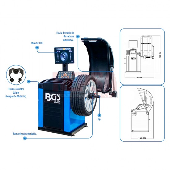 BALANCEADORA DE ALTO RENDIMIENTO DE LLANTAS PARA RINES DE 10" A 24" PANTALLA 3D BGS 845950-MX