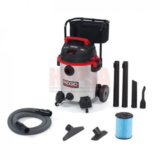 ASPIRADORA PARA SÓLIDOS Y LÍQUIDOS DE ACERO INOXIDABLE, DE 16 GALONES, CON CARRO 1610RVM RIDGID 63683