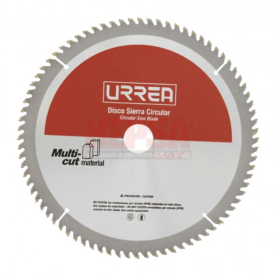 DISCO PARA SIERRA CIRCULAR PARA CORTE MULTI-MATERIAL 100 DIENTES, 10" URREA DSA10100