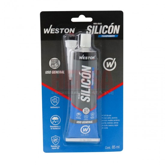 SILICÓN TRANSPARENTE USO GENERAL TUBO 85 ML WESTON WM-0945