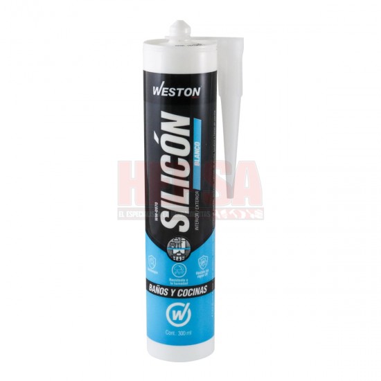 SILICÓN BLANCO PARA BAÑOS Y COCINAS CARTUCHO 300 ML WESTON WM-0970