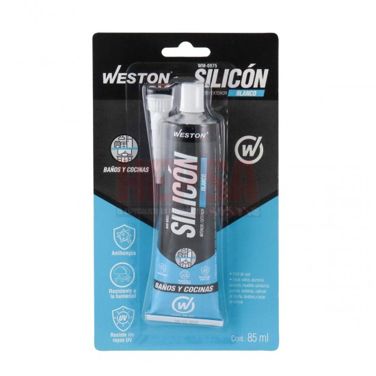 SILICÓN BLANCO PARA BAÑOS Y COCINAS TUBO 85 ML WESTON WM-0975