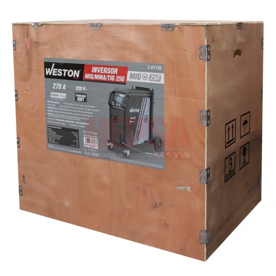 INVERSOR MIG/MMA/TIG 250A 220V 1F BOBINA 15KG CON RUEDAS WESTON Z-67130